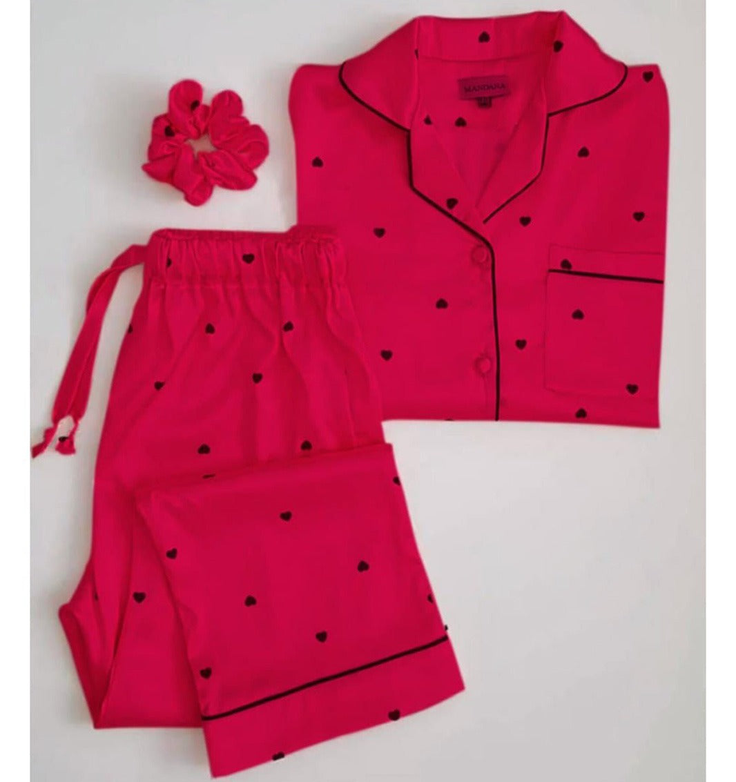 Heart Print Night Suits For Girls